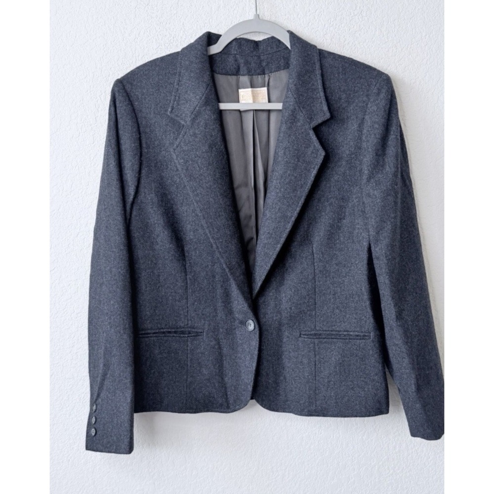Vintage Pendleton 100% Virgin Wool Womens Blazer Sz 16 Gray USA Career Jacket
